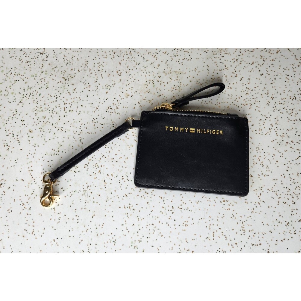 Tommy Hilfiger Women's Wallet Coin Purse Black Wristlet Bag Gold Logo NWOT